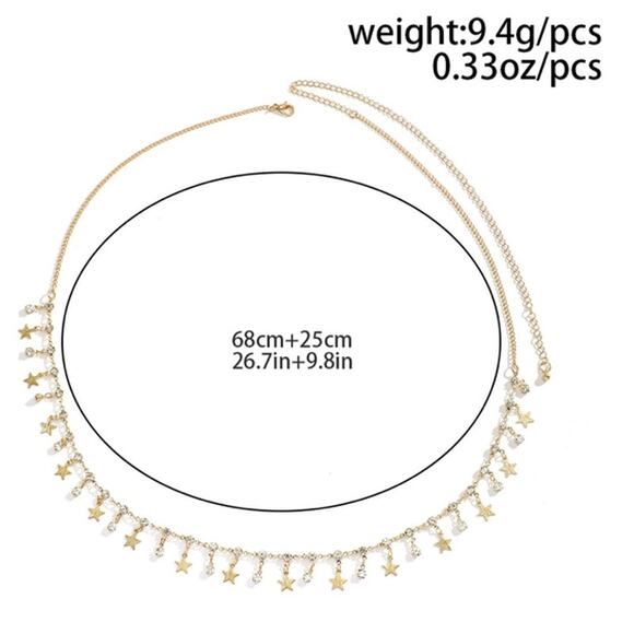 2/$30 Belly Chain Waist Chain Silver Tone NEW Stars Rhinestones - Picture 4 of 6
